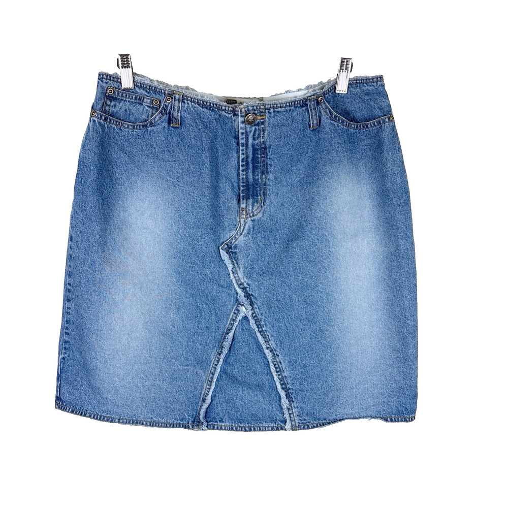 Faded Glory Vintage Y2K 90s Mini Denim Jean Skirt Frayed Pockets Womens Size 16